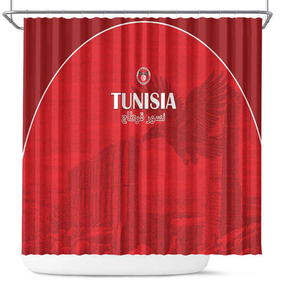 Tunisia Football Shower Curtain Eagles of Carthage Go Champion - Red Color - African Pride