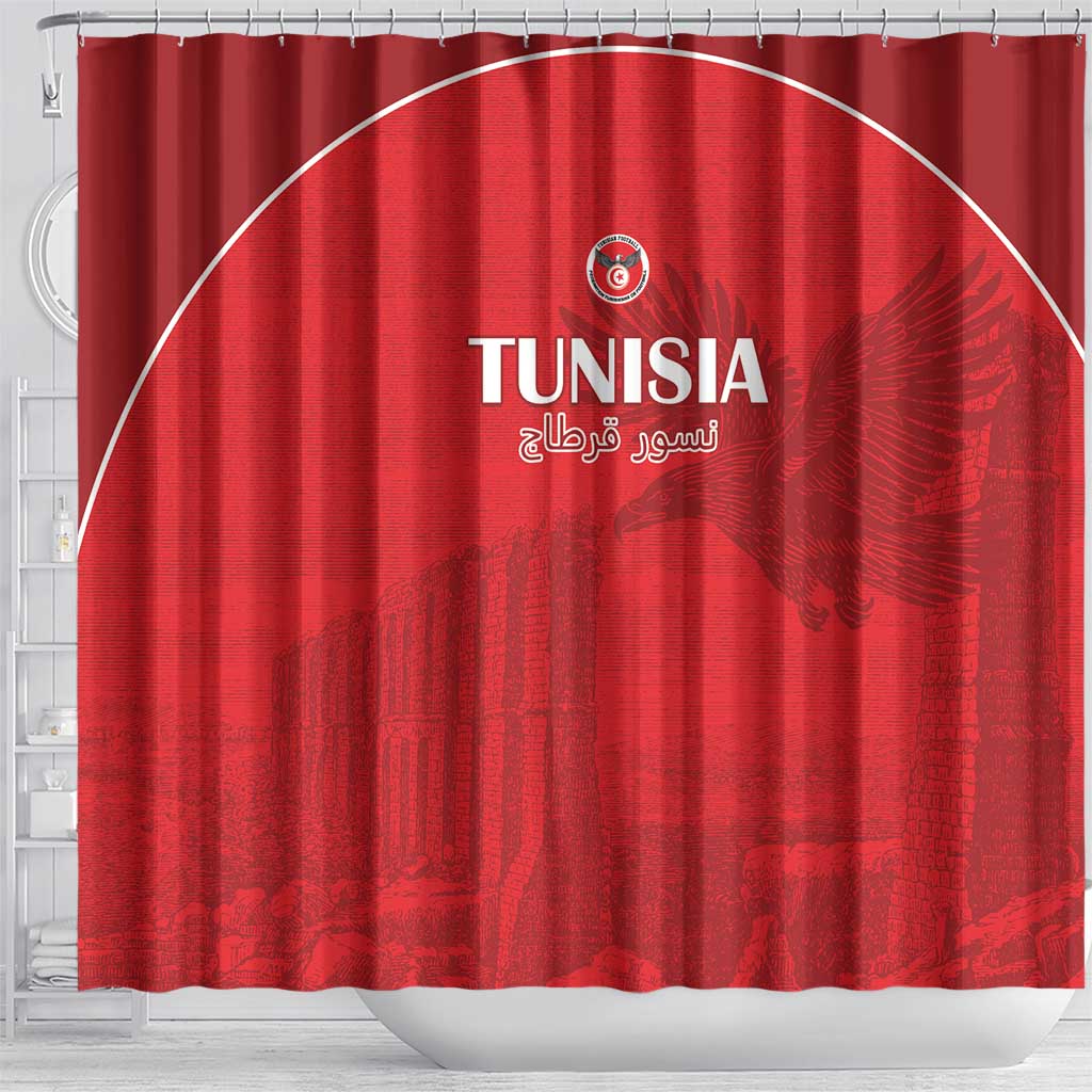 Tunisia Football Shower Curtain Eagles of Carthage Go Champion - Red Color - African Pride
