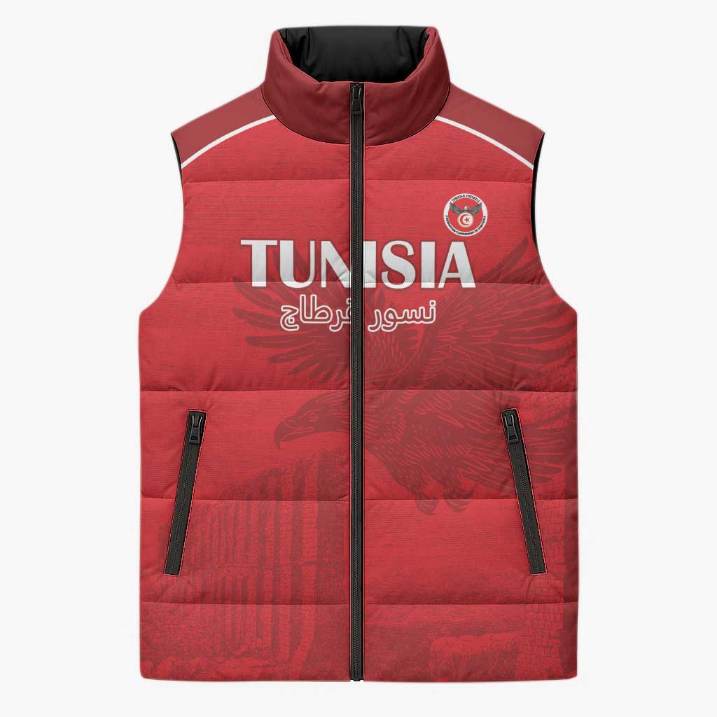 Custom Tunisia Football Sleeveless Puffer Jacket Red Eagles of Carthage