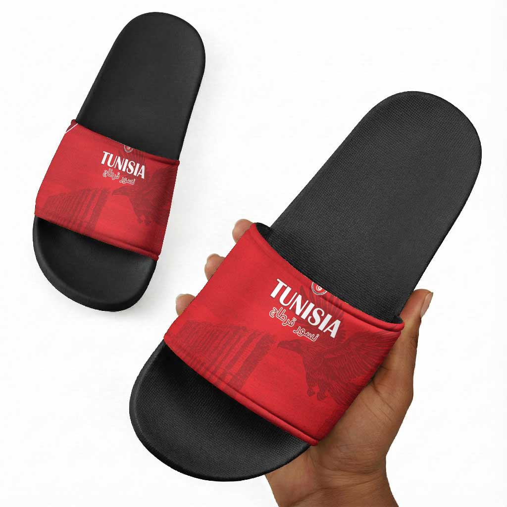 Tunisia Football Slide Sandals Red Eagles of Carthage