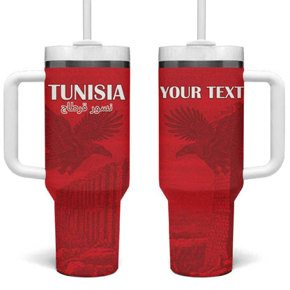 Custom Tunisia Football Tumbler With Handle Eagles of Carthage Go Champion - Red Color - African Pride