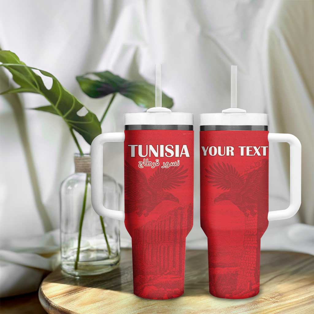 Custom Tunisia Football Tumbler With Handle Eagles of Carthage Go Champion - Red Color - African Pride