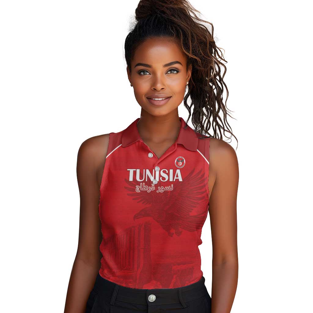 Custom Tunisia Football Women Sleeveless Polo Shirt Eagles of Carthage Go Champion - Red Color - African Pride