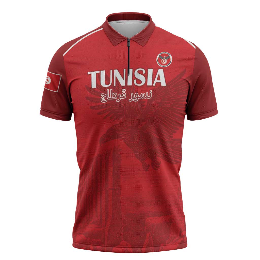 Custom Tunisia Football Zipper Polo Shirt Red Eagles of Carthage