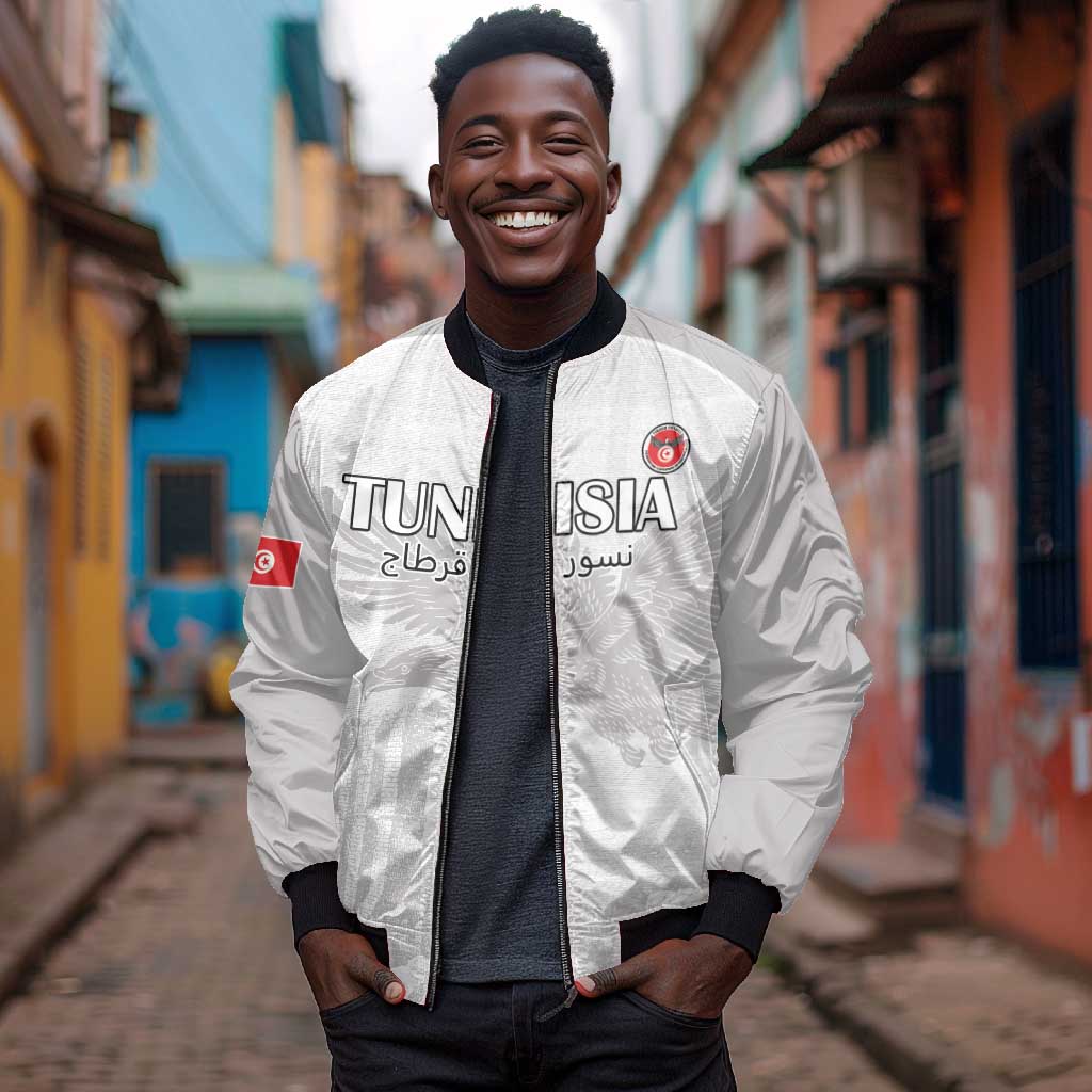 Custom Tunisia Football Bomber Jacket Eagles of Carthage Go Champion - White Color - African Pride