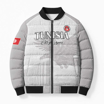 Custom Tunisia Football Bomber Puffer Jacket White Eagles of Carthage
