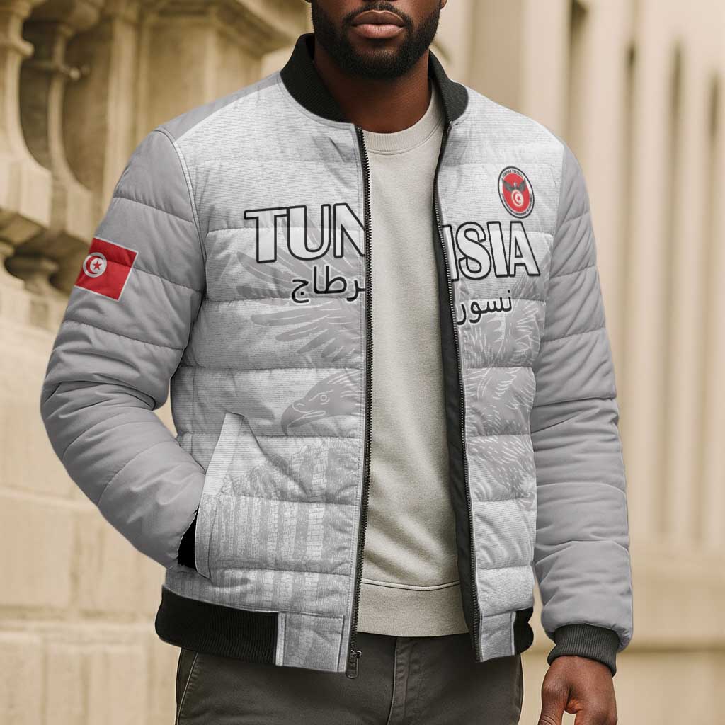 Custom Tunisia Football Bomber Puffer Jacket White Eagles of Carthage