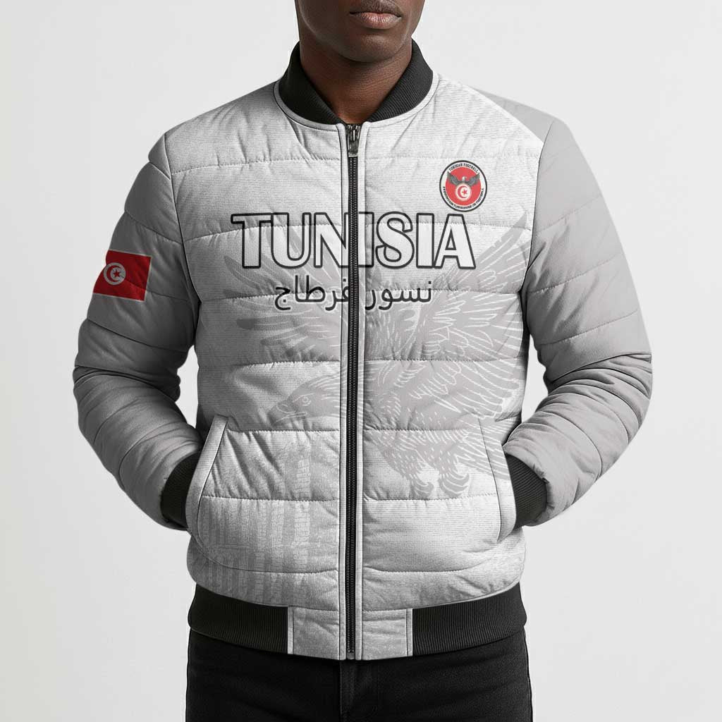 Custom Tunisia Football Bomber Puffer Jacket White Eagles of Carthage
