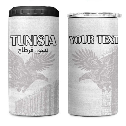 Custom Tunisia Football 4 in 1 Can Cooler Tumbler Eagles of Carthage Go Champion - White Color - African Pride
