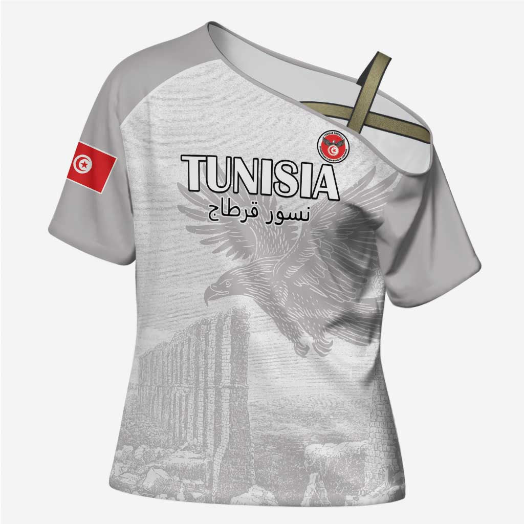 Custom Tunisia Football Cross Shoulder Shirt White Eagles of Carthage