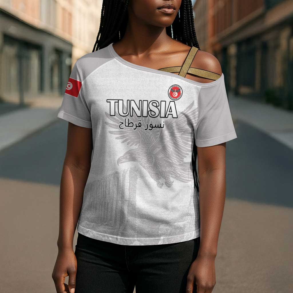 Custom Tunisia Football Cross Shoulder Shirt White Eagles of Carthage