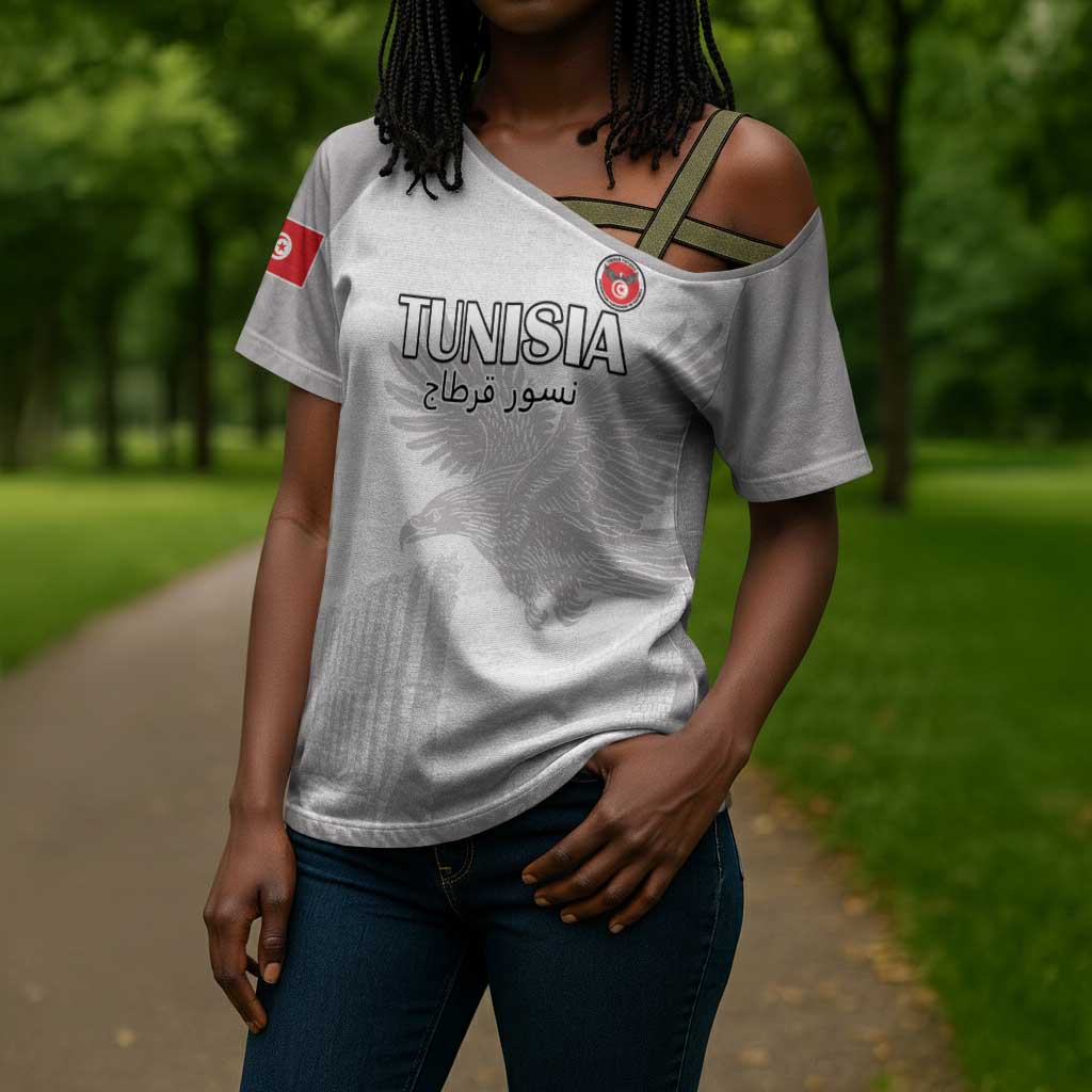 Custom Tunisia Football Cross Shoulder Shirt White Eagles of Carthage