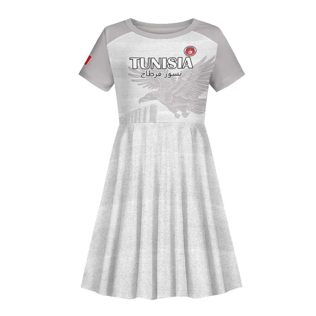 Custom Tunisia Football Kid Short Sleeve Dress Eagles of Carthage Go Champion - White Color - African Pride