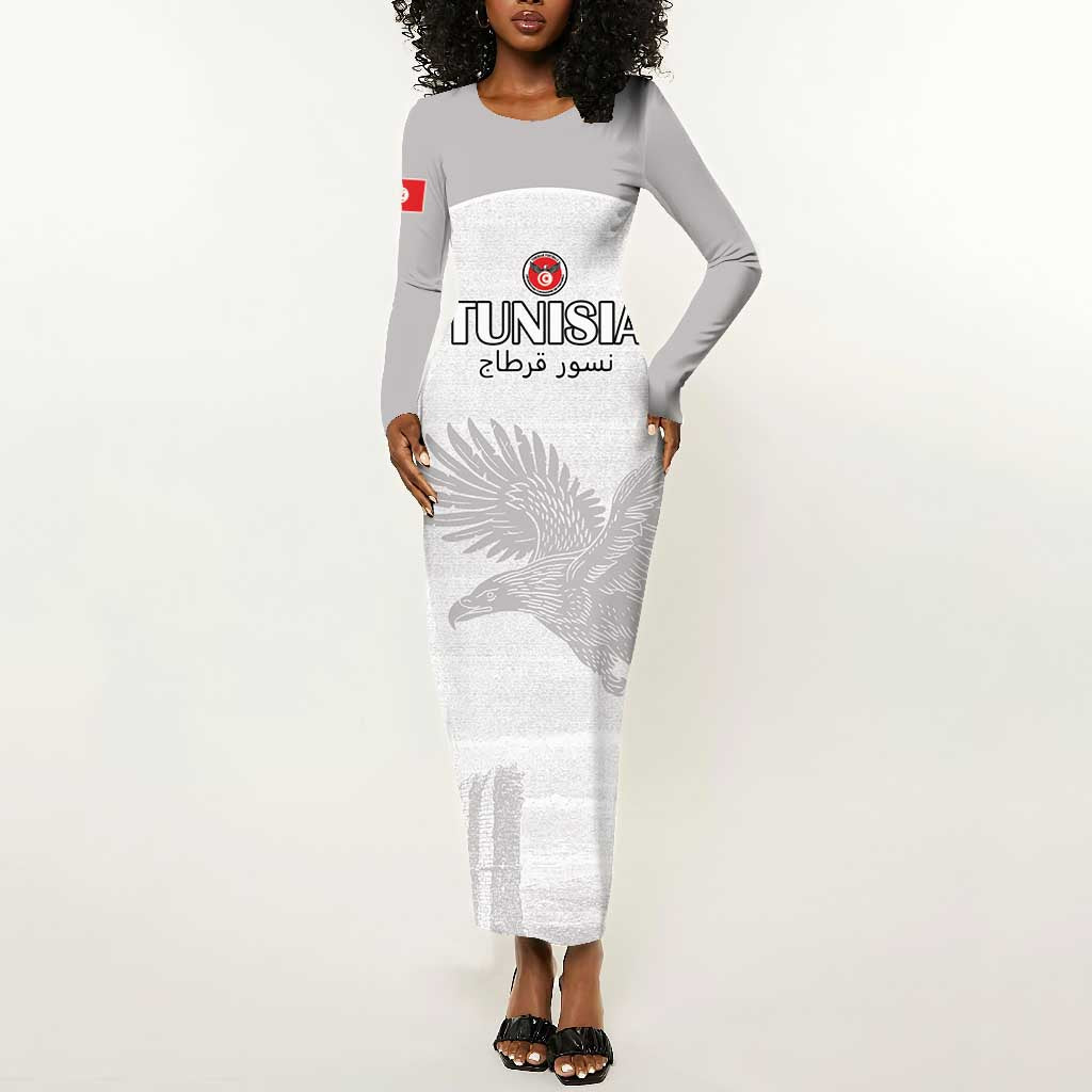 Custom Tunisia Football Long Sleeve Bodycon Dress Eagles of Carthage Go Champion - White Color - African Pride