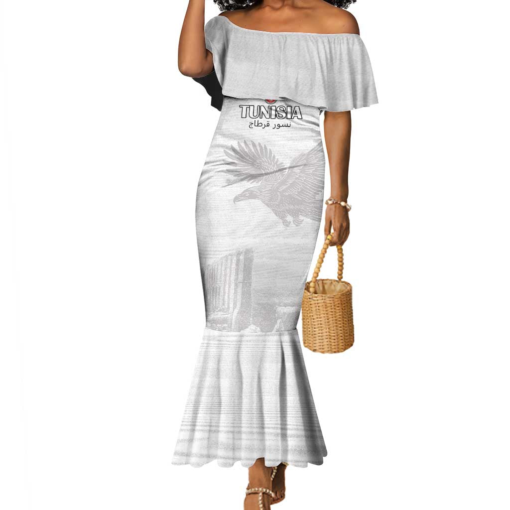 Custom Tunisia Football Mermaid Dress Eagles of Carthage Go Champion - White Color - African Pride