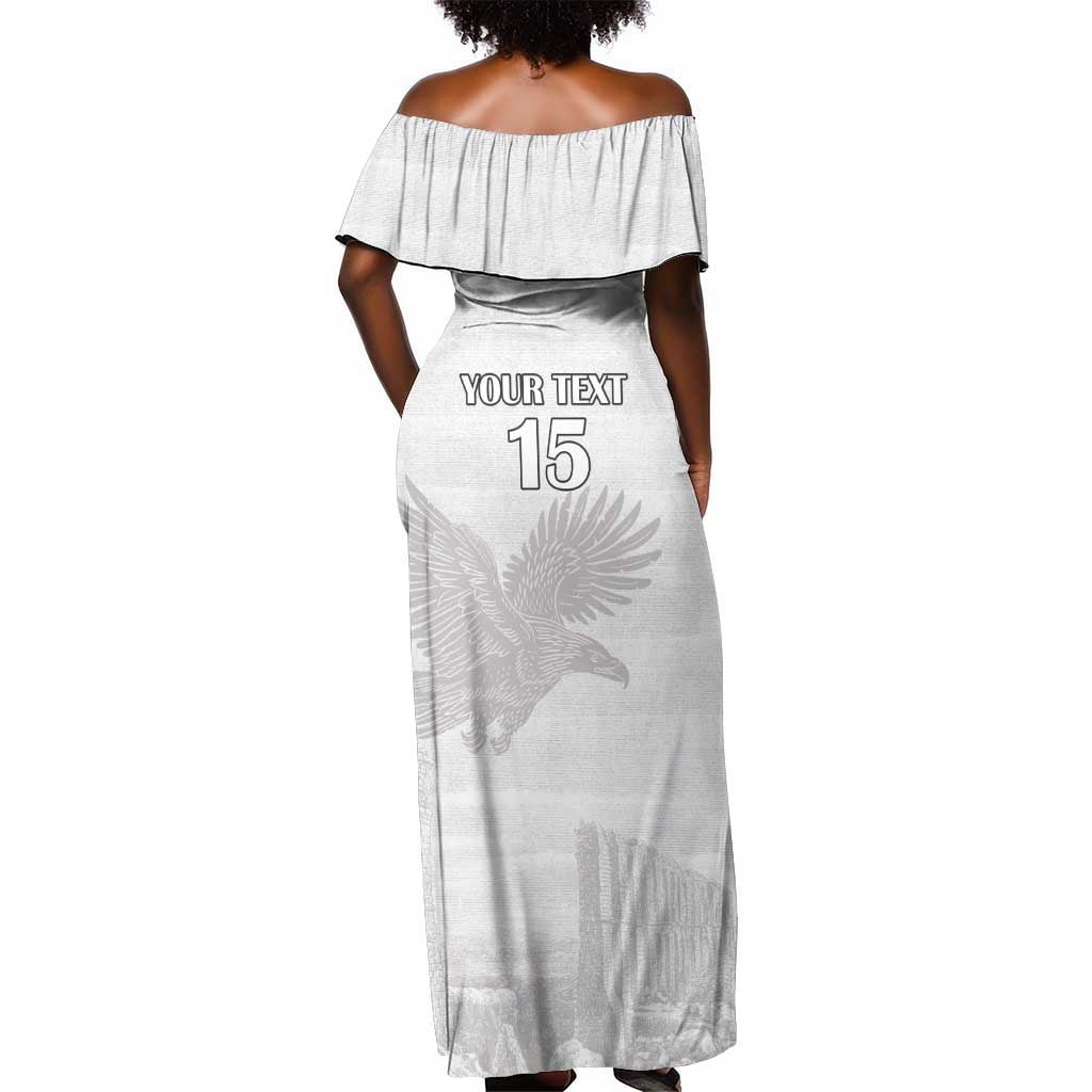 Custom Tunisia Football Off Shoulder Maxi Dress Eagles of Carthage Go Champion - White Color - African Pride