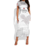 Custom Tunisia Football Short Sleeve Bodycon Dress Eagles of Carthage Go Champion - White Color - African Pride