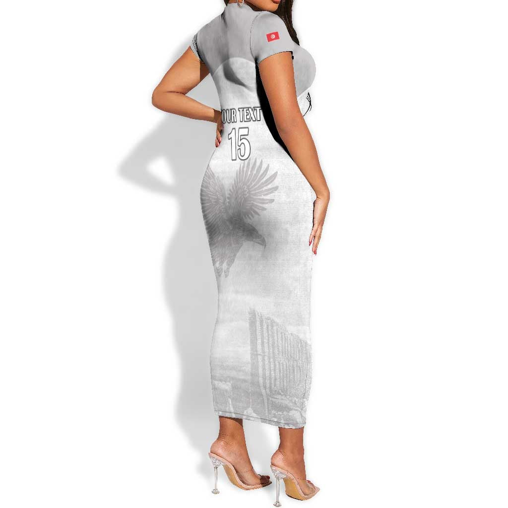 Custom Tunisia Football Short Sleeve Bodycon Dress Eagles of Carthage Go Champion - White Color - African Pride