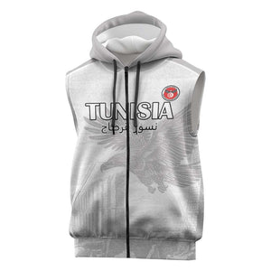 Custom Tunisia Football Sleeveless Zip Hoodie Eagles of Carthage Go Champion - White Color - African Pride