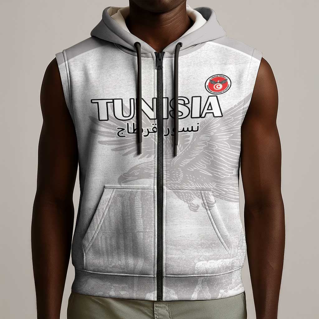 Custom Tunisia Football Sleeveless Zip Hoodie Eagles of Carthage Go Champion - White Color - African Pride