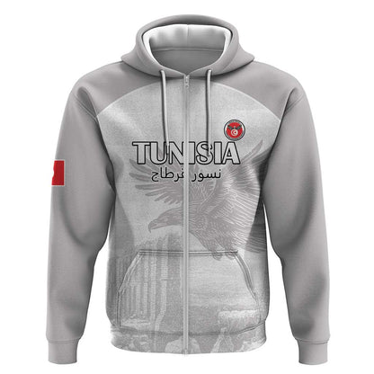 Custom Tunisia Football Zip Hoodie Eagles of Carthage Go Champion - White Color - African Pride