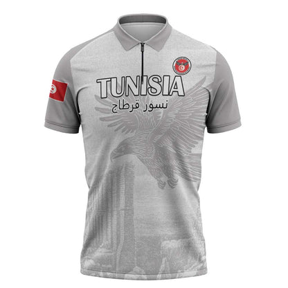 Custom Tunisia Football Zipper Polo Shirt White Eagles of Carthage