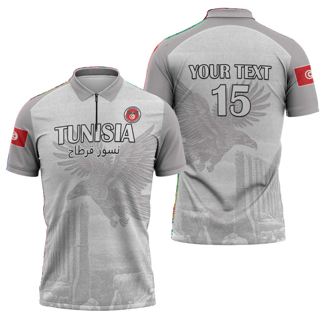Custom Tunisia Football Zipper Polo Shirt White Eagles of Carthage