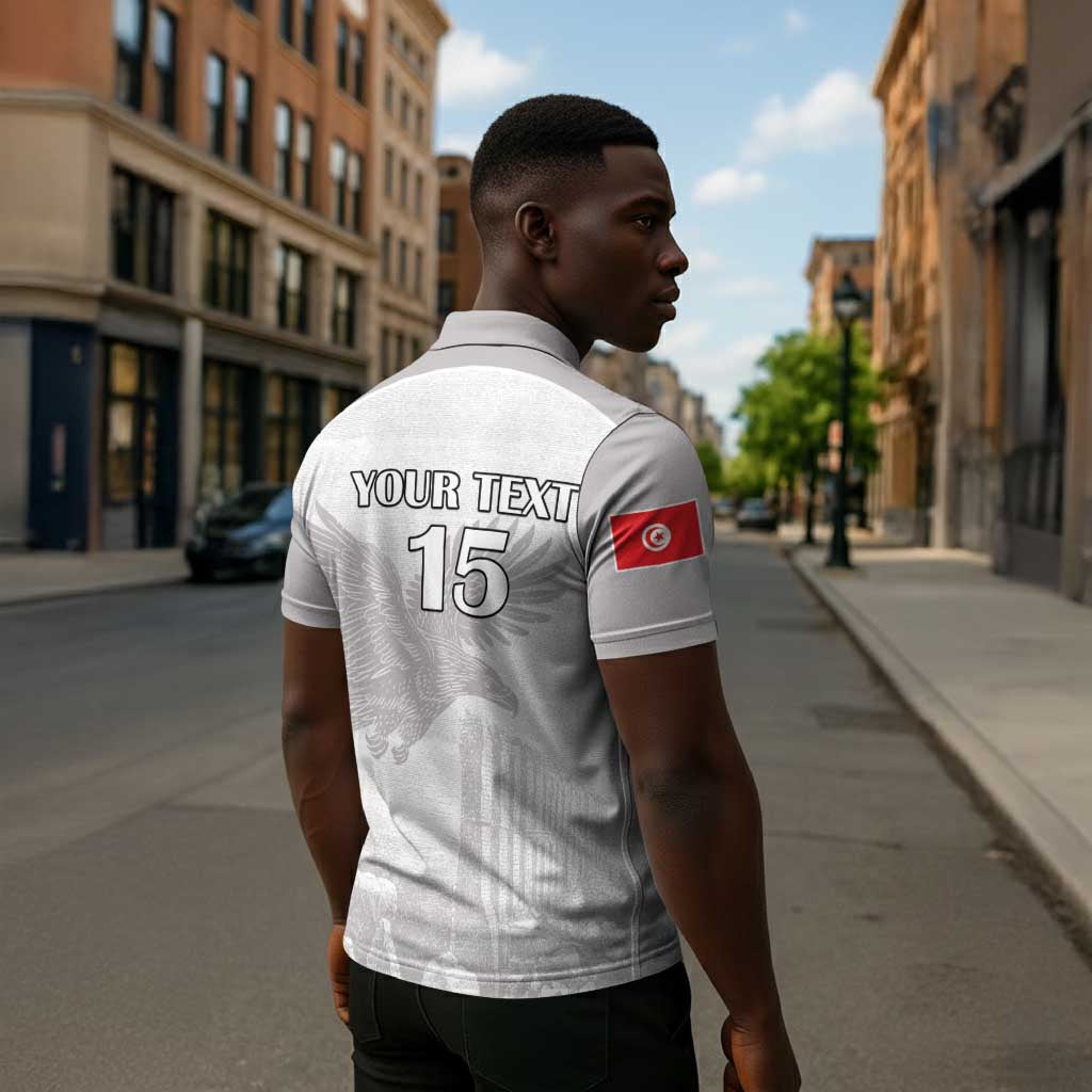 Custom Tunisia Football Zipper Polo Shirt White Eagles of Carthage
