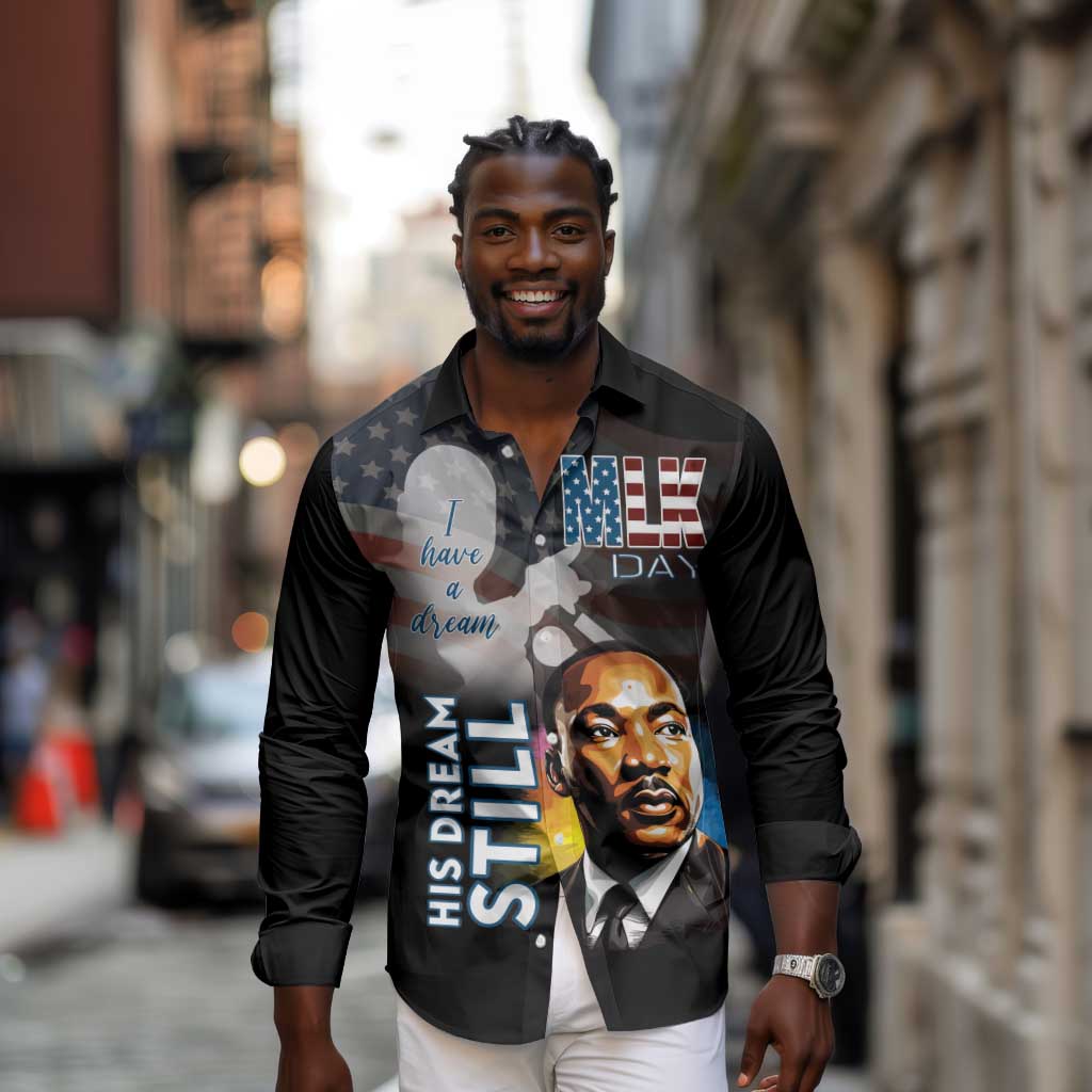 Black Americans Happy MLK Day Long Sleeve Button Shirt I Have A Dream