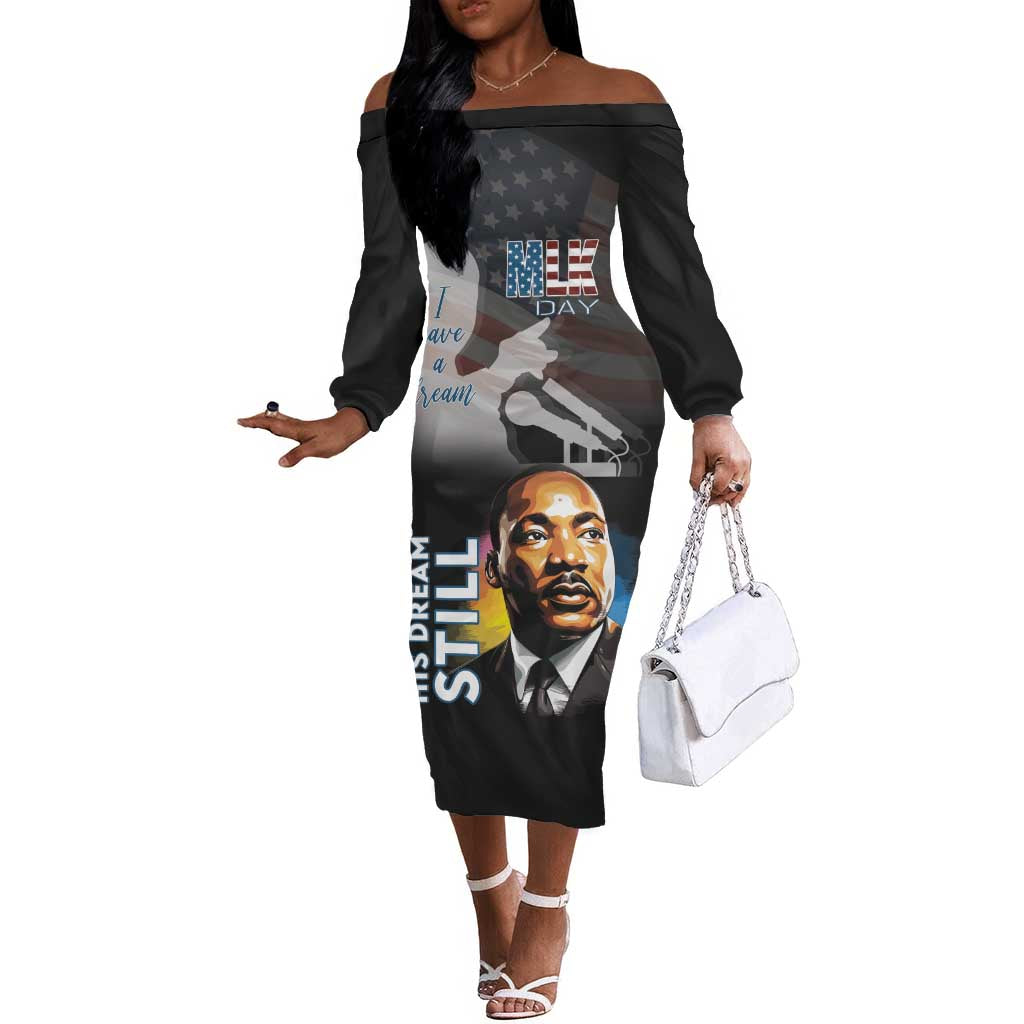 Black Americans Happy MLK Day Off The Shoulder Long Sleeve Dress I Have A Dream