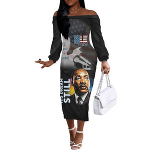 Black Americans Happy MLK Day Off The Shoulder Long Sleeve Dress I Have A Dream