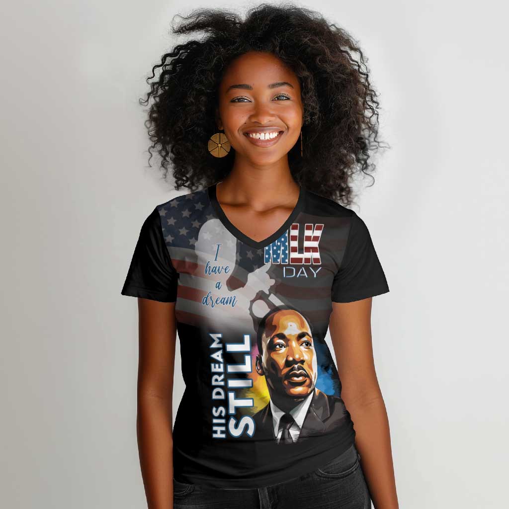 Black Americans Happy MLK Day Women V-Neck T-Shirt I Have A Dream