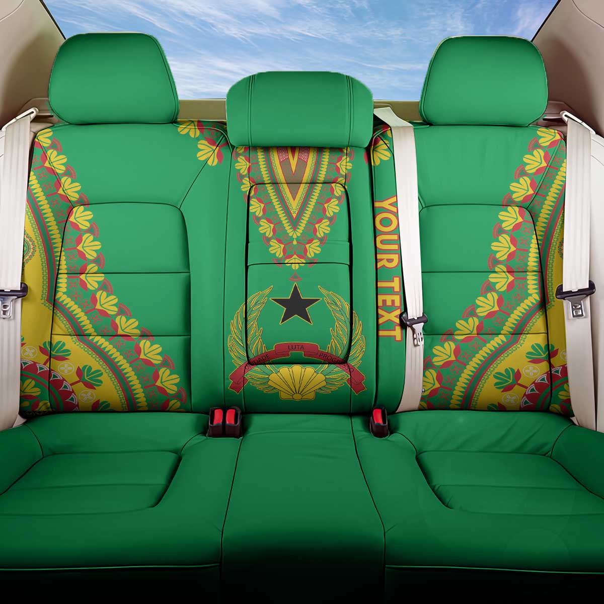 Personalised Afro Guinea Bissau Back Car Seat Cover Dashiki With Coat Of Arms