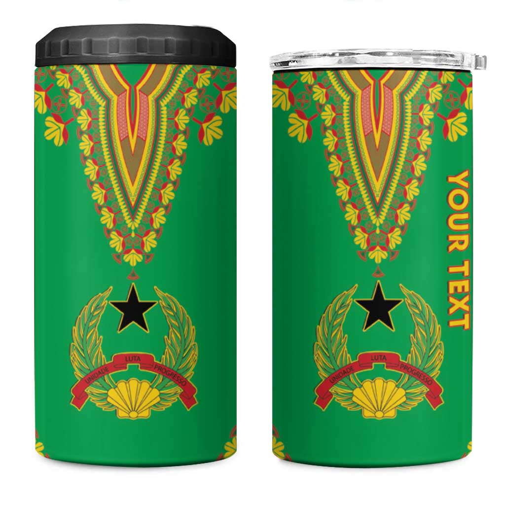 Personalised Afro Guinea Bissau 4 in 1 Can Cooler Tumbler Dashiki With Coat Of Arms