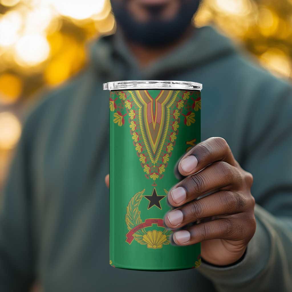 Personalised Afro Guinea Bissau 4 in 1 Can Cooler Tumbler Dashiki With Coat Of Arms