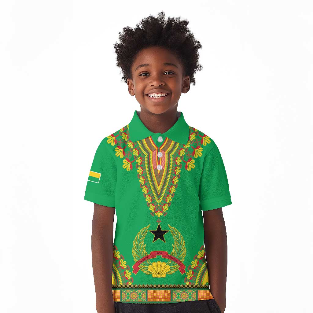 Personalised Afro Guinea Bissau Kid Polo Shirt Dashiki With Coat Of Arms