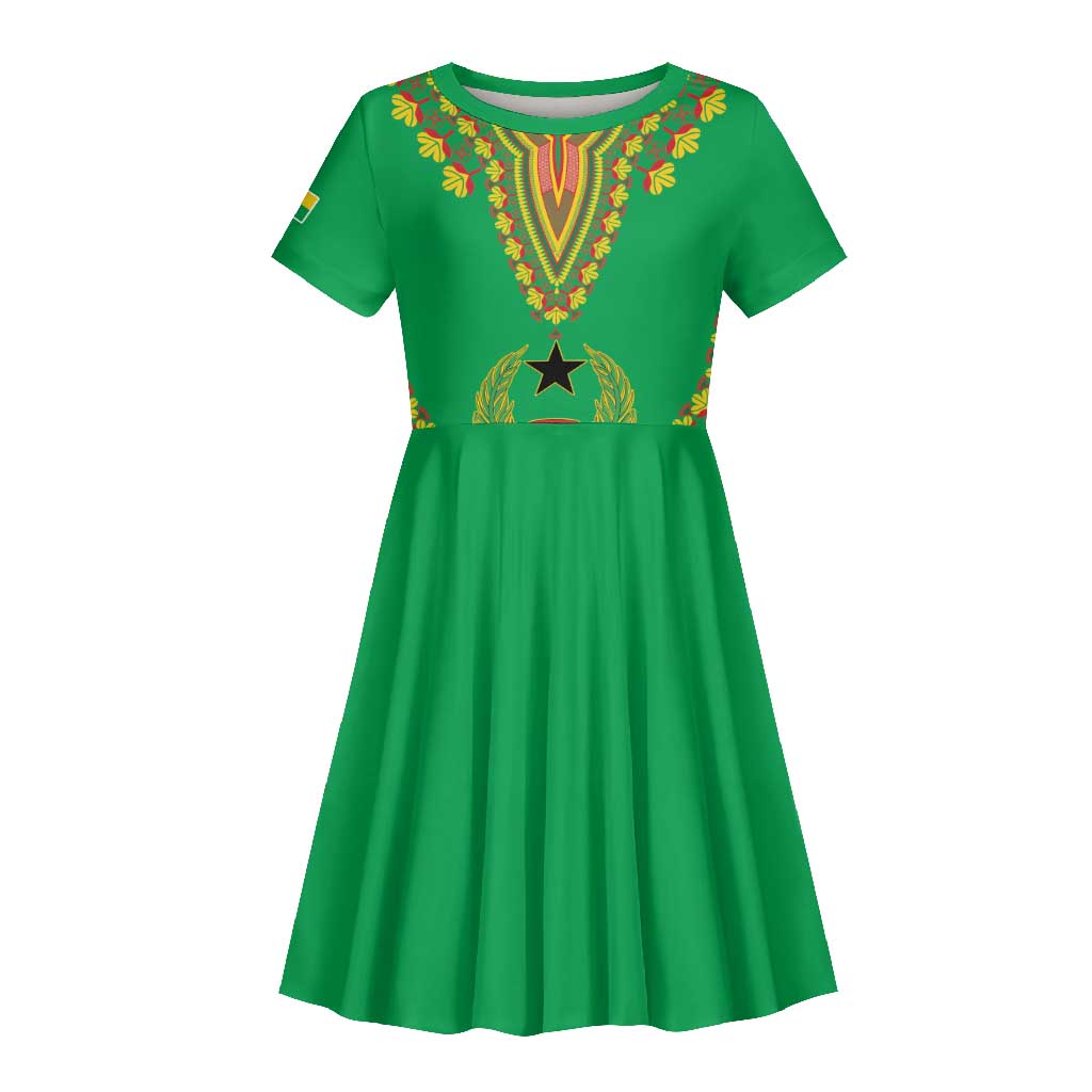 Personalised Afro Guinea Bissau Kid Short Sleeve Dress Dashiki With Coat Of Arms