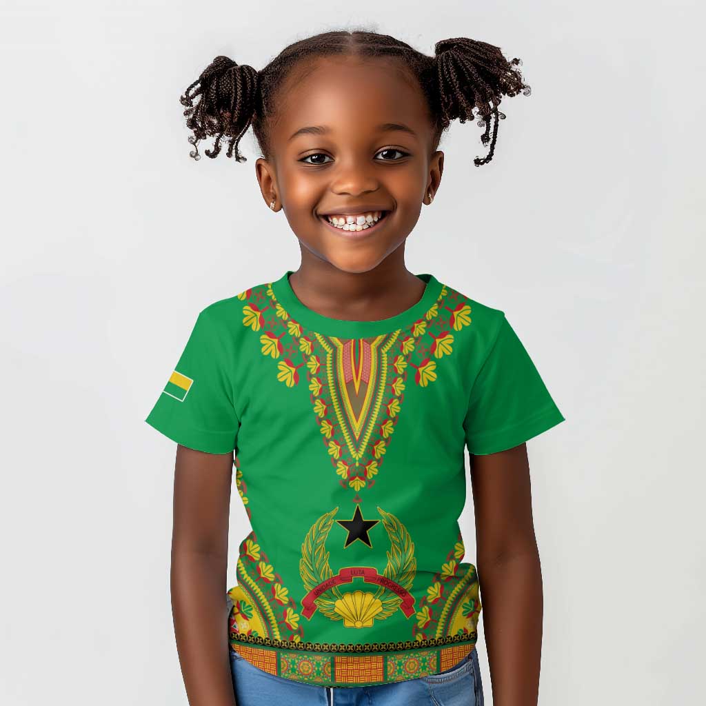 Personalised Afro Guinea Bissau Kid T shirt Dashiki With Coat Of Arms