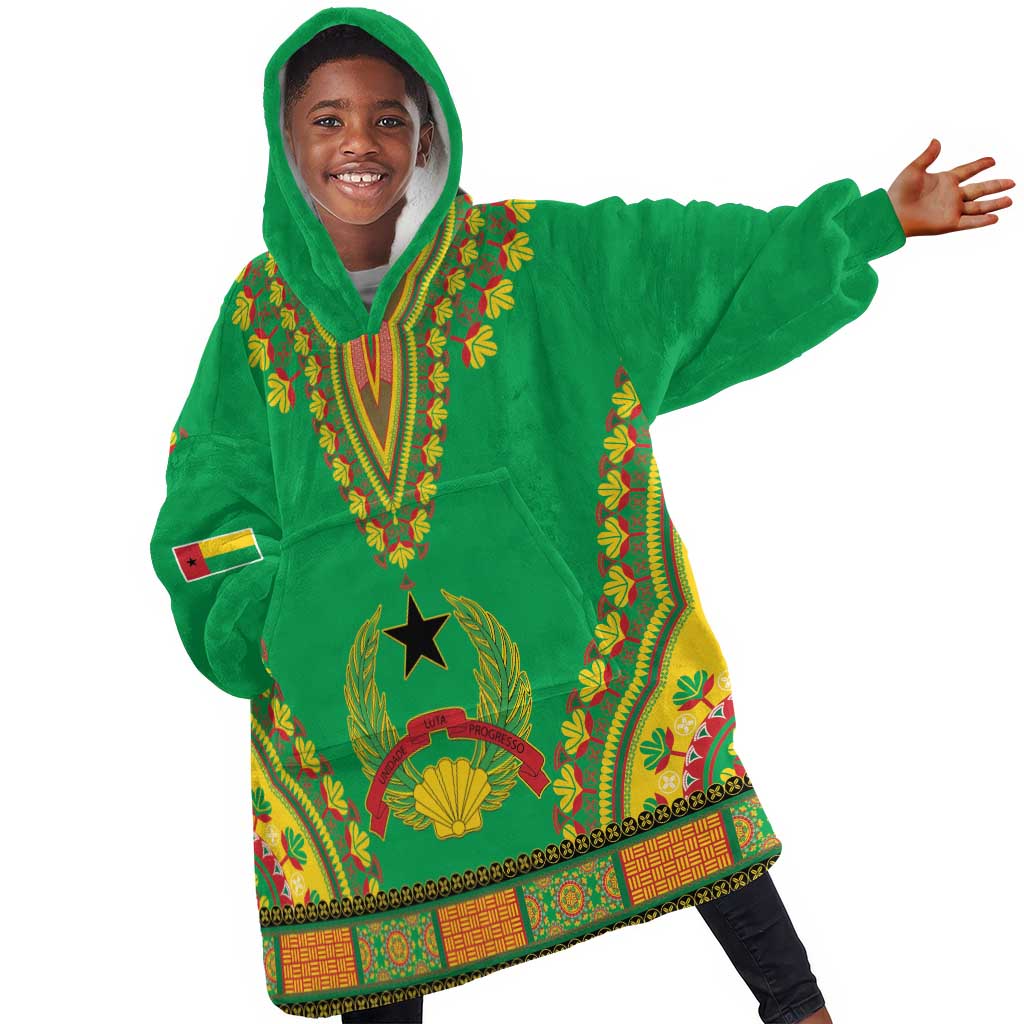 Personalised Afro Guinea Bissau Kid Wearable Blanket Hoodie Dashiki With Coat Of Arms