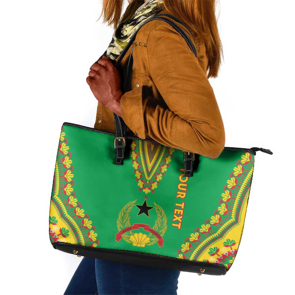 Personalised Afro Guinea Bissau Leather Tote Bag Dashiki With Coat Of Arms