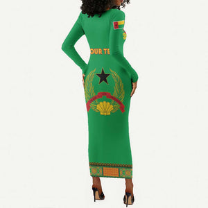 Personalised Afro Guinea Bissau Long Sleeve Bodycon Dress Dashiki With Coat Of Arms