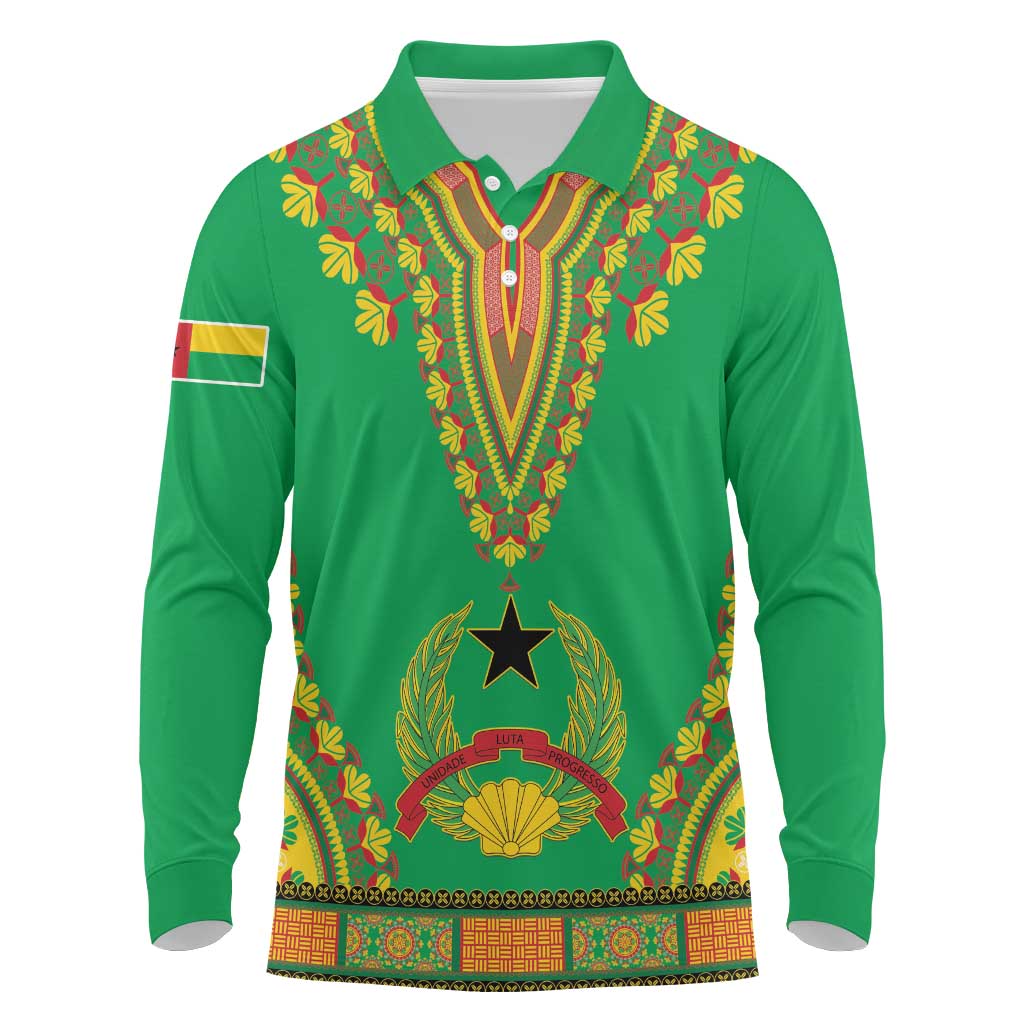 Personalised Afro Guinea Bissau Long Sleeve Polo Shirt Dashiki With Coat Of Arms