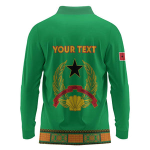 Personalised Afro Guinea Bissau Long Sleeve Polo Shirt Dashiki With Coat Of Arms