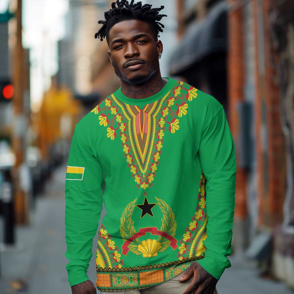 Personalised Afro Guinea Bissau Long Sleeve Shirt Dashiki With Coat Of Arms