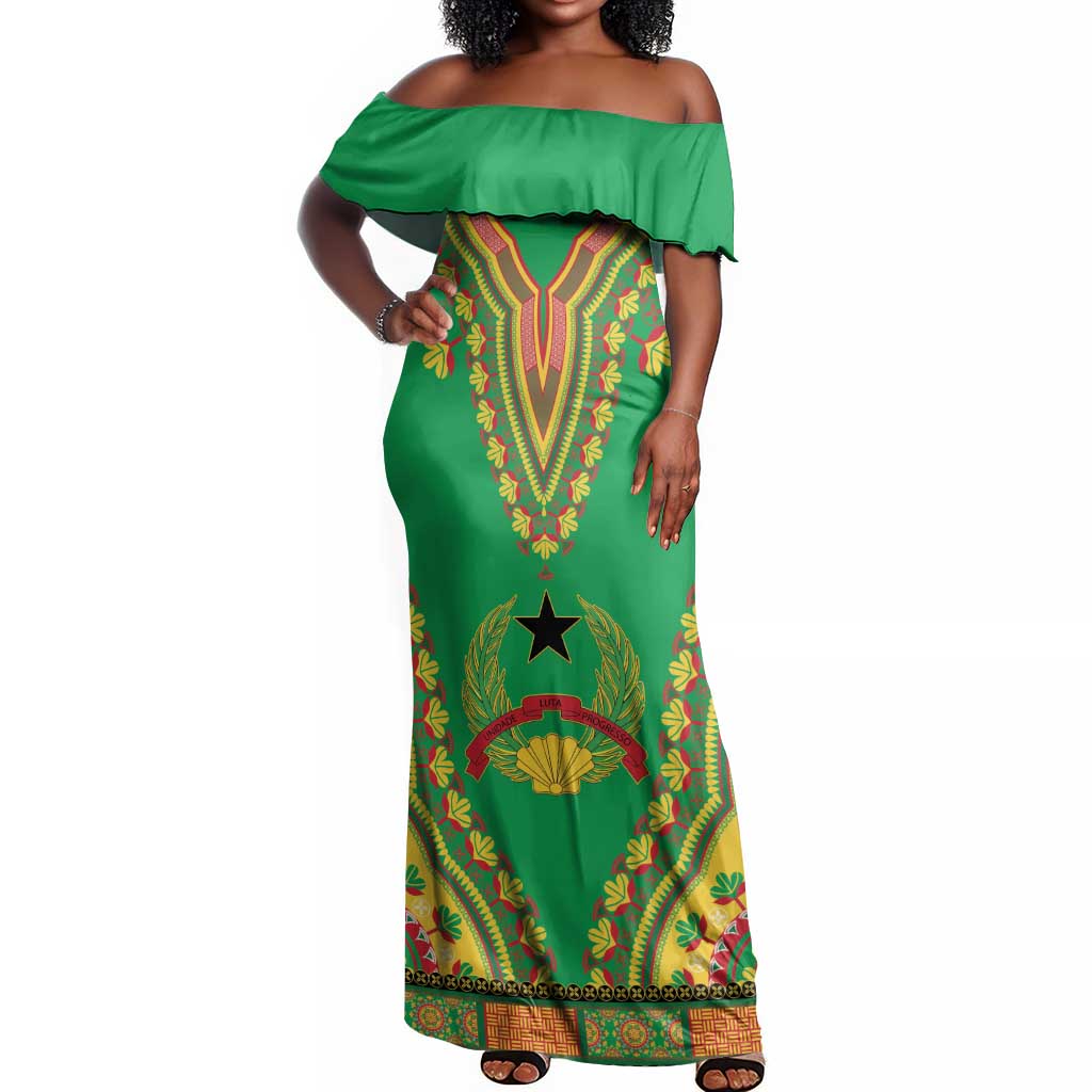 Personalised Afro Guinea Bissau Off Shoulder Maxi Dress Dashiki With Coat Of Arms