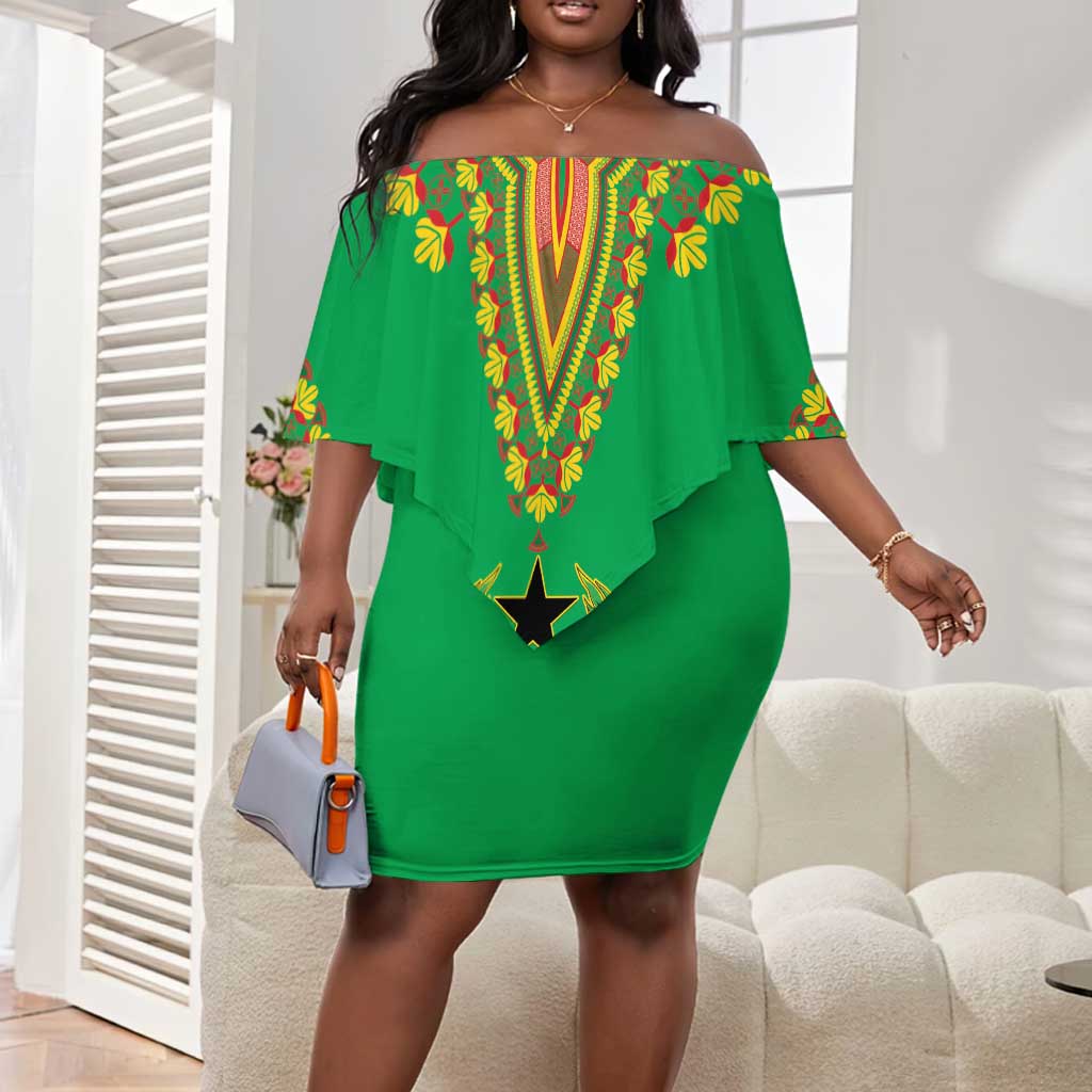 Personalised Afro Guinea Bissau Off Shoulder Short Dress Dashiki With Coat Of Arms