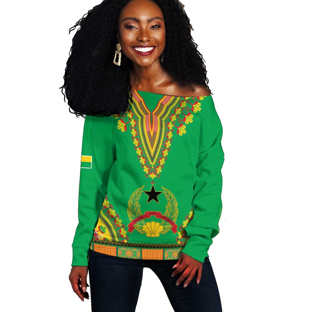 Personalised Afro Guinea Bissau Off Shoulder Sweater Dashiki With Coat Of Arms