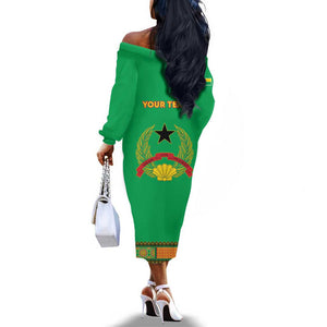 Personalised Afro Guinea Bissau Off The Shoulder Long Sleeve Dress Dashiki With Coat Of Arms