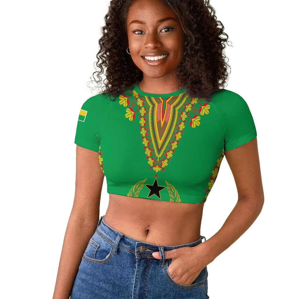 Personalised Afro Guinea Bissau Raglan Cropped T shirt Dashiki With Coat Of Arms