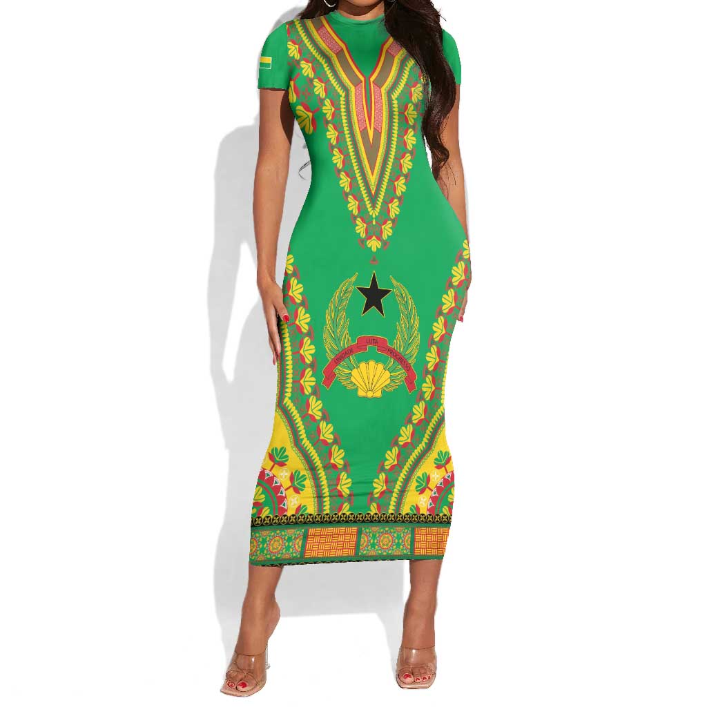 Personalised Afro Guinea Bissau Short Sleeve Bodycon Dress Dashiki With Coat Of Arms